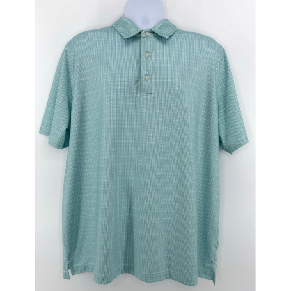 Carnoustie Tech Polo Men XL Aqua Mini Check Golf Stretch‎ Performance